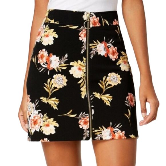 INC International Concepts Dresses & Skirts - INC Black Floral Print Zip Front Skirt